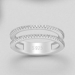 925 Sterling Silver Layered Guard with Bands Ring Scallop-setting w/ CZ's